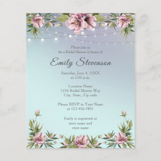 Budget Elegant peonies, greenery Bridal Shower Flyer