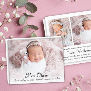 Budget Elegant Photo Baby Birth Announcement