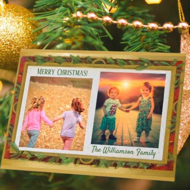 Budget Elegant Photo Collage Gold Merry Christmas Holiday Card (Creator Uploaded)