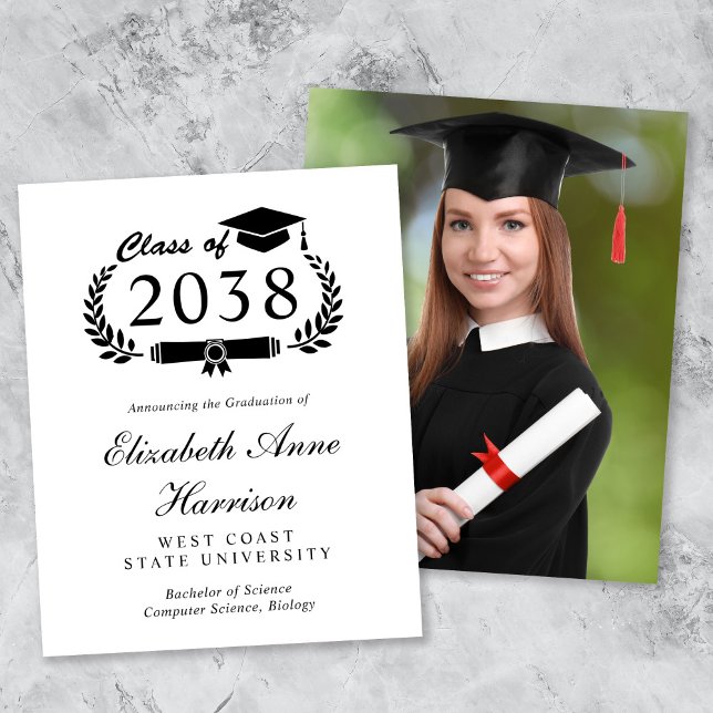 Budget Elegant Photo Graduation Announcement (An elegant college graduation announcement to celebrate the graduate's achievements)