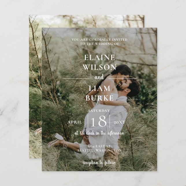 Budget Elegant Photo Overlay Wedding Invitation (Front/Back)