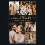 Budget Elegant Photo Wedding Thank You Flyer<br><div class="desc">Budget Elegant Gold and Black Script Wedding 5 Photo Collage Thank You personalised affordable low budget flyer. Modern wedding thank you template featuring five (5) photo on the front and one (1) photo on the back. On the front of paper "Love and thanks" typography script in a swirly hand lettered...</div>