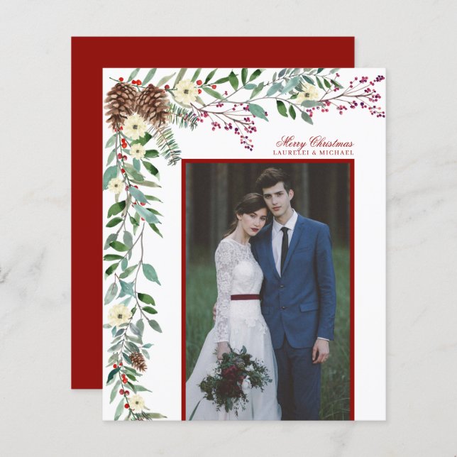 Budget Elegant Pine Garland Christmas Photo (Front/Back)