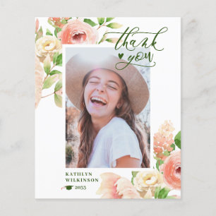 BUDGET Elegant Pink Rose Floral Thank You Card