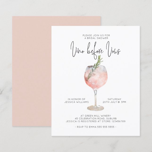 Budget Elegant Pink Vino Before Vows Bridal Shower (Front/Back)