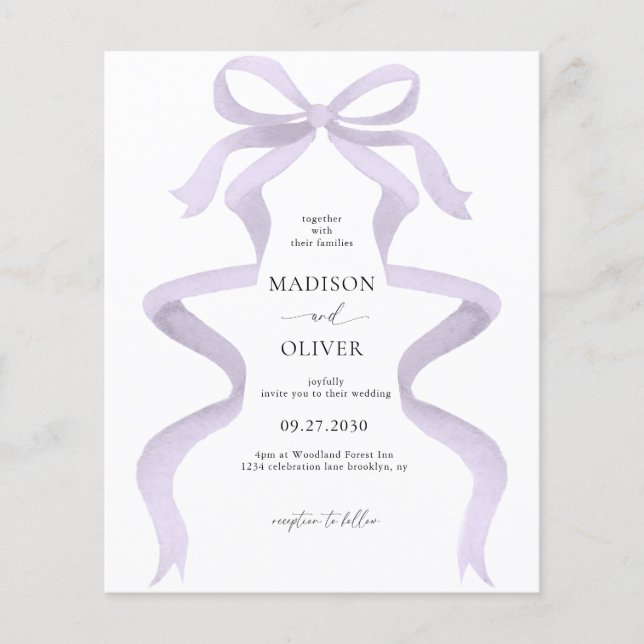 BUDGET Elegant Purple Bow Monogram Wedding (Front)