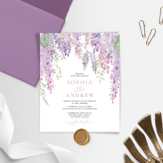 Budget Elegant Purple Wisteria Wedding Invitation (Creator Uploaded)