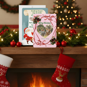 Budget Elegant Red Bow Christmas 3 Photo  Holiday Card