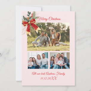 Budget Elegant Red Bow Christmas 4 Photo Holiday Card