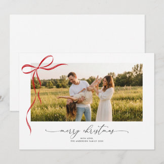 Budget Elegant Red Bow Christmas Family Photo Holiday Card
