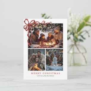 Budget Elegant Red Bow Christmas Four Photo Holida Holiday Card