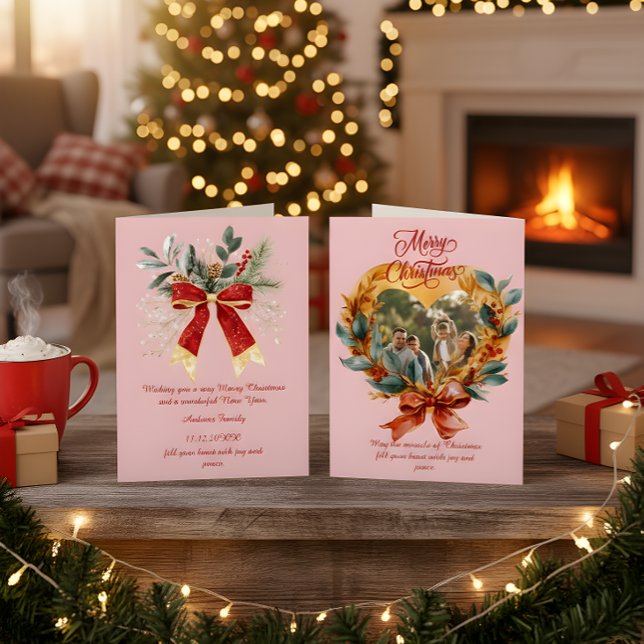 Budget Elegant Red Bow Christmas Photo Holiday  (Creator Uploaded)