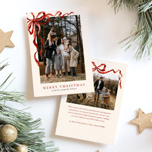 Budget Elegant Red Bow Christmas Two Photo Holiday Card