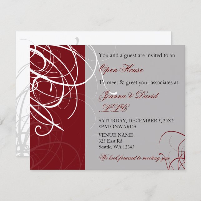 Budget Elegant Red Grey Corporate Party Invitation (Front/Back)