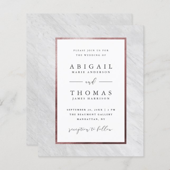 Budget Elegant Rose Gold & White Marble Wedding (Front/Back)