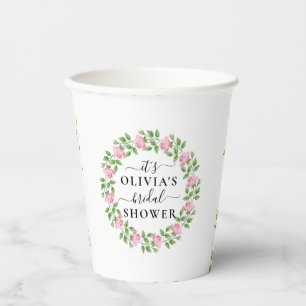Budget Elegant Rosy Bridal Shower Paper Cups