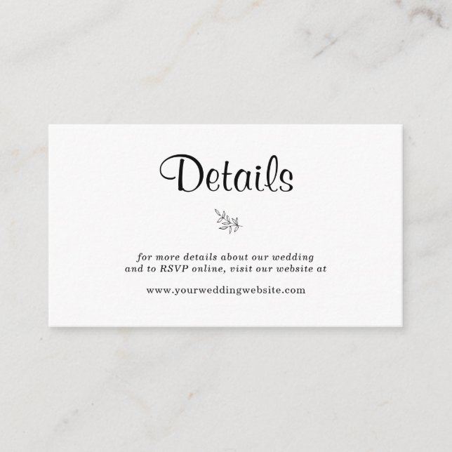 BUDGET Elegant Rustic Wedding Details Enclosure Card (Front)