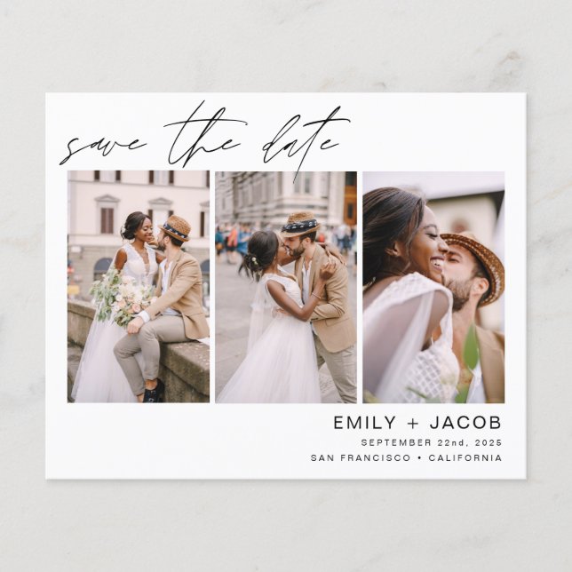Budget Elegant Save the Date 3 Photo Invitations Flyer (Front)