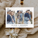 Budget Elegant Save the Date 3 Photo White  Flyer<br><div class="desc">Budget Modern and Elegant Photo Save the Date Wedding Card. The save the date invitation card includes white typography and chic and simple design on a white background that you can add your customized engagement photograph picture to.</div>