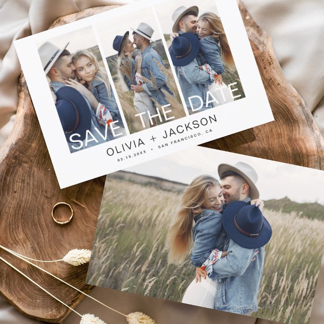 Budget Elegant Save the Date 4 Photo White  Flyer (Creator Uploaded)