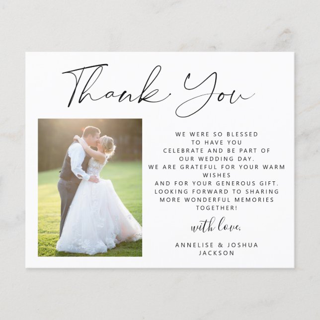 Budget elegant script 2 photos wedding thank you (Front)