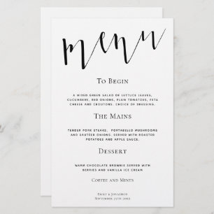 Budget Elegant Script Any Colour Wedding Menu