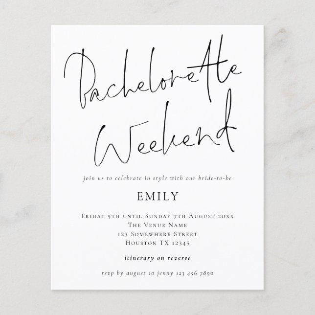 Budget Elegant Script Bachelorette Weekend Invite (Front)