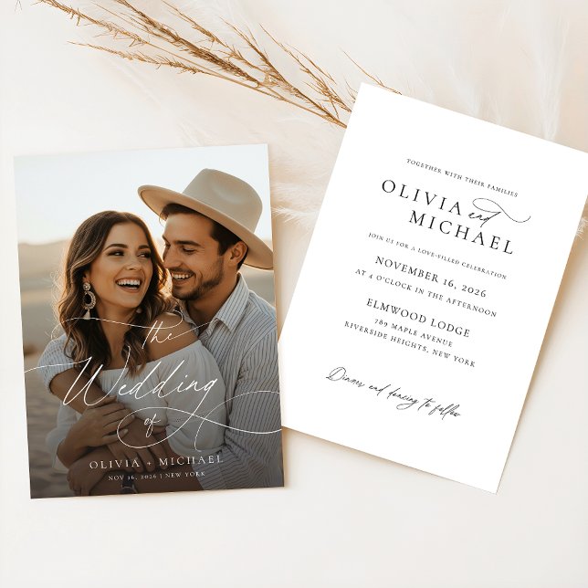 Budget Elegant Script Boho Photo Wedding Invites (Creator Uploaded)