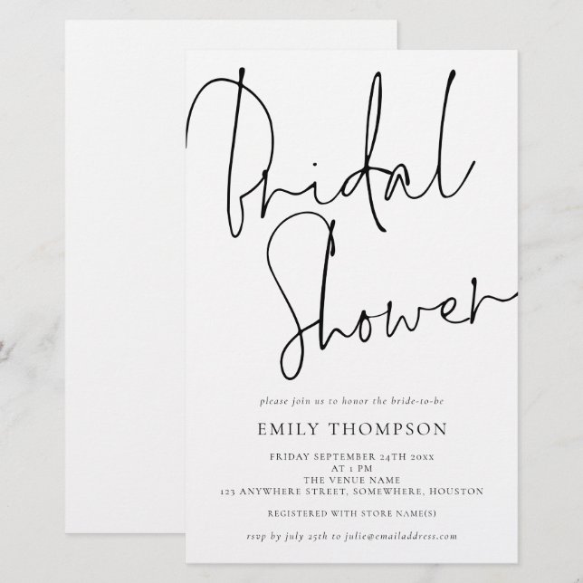 Budget Elegant Script Bridal Shower Larger Invite (Front/Back)