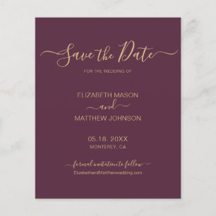 Budget Elegant Script Burgundy Gold Save The Date  Flyer