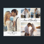 Budget Elegant Script Collage Wedding Thank You Postcard<br><div class="desc">Budget Elegant, Minimalist Hand Written Script 4 Photo Collage Wedding Thank You postcard. Stylish wedding thank you card template featuring four photo on the front and one photo on the back. With the text "Love and thanks" in a swirly hand lettered typography or calligraphy script font with swash or in...</div>