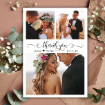 Budget Elegant Script Collage Wedding Thank You Postcard<br><div class="desc">Budget Modern Elegant Script 3 Photo Collage Wedding Thank You Postard. Minimalist wedding thank you card template featuring three (3) photo on the front and one (1) photo on the back. With the "Thank You" text in a swirly hand lettered typography swash tail font script in black colour on white...</div>