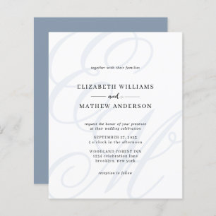 BUDGET Elegant Script Dusty Blue Monogram Wedding