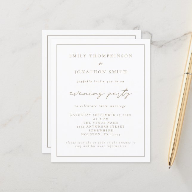 Budget Elegant Script Evening Wedding Invitation (Front/Back In Situ)