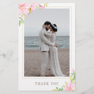 Budget Elegant Script Floral Photo Thank You Card