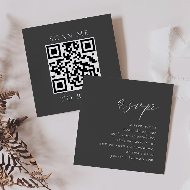 Budget Elegant Script Grey Wedding QR Code RSVP Enclosure Card (Creator Uploaded)