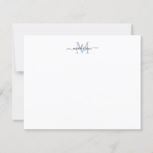 Budget Elegant Script Monogram Dusty Blue Notecard