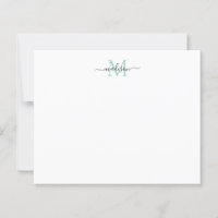 Budget Elegant Script Monogram Mint Green Notecard