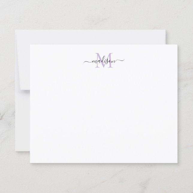 Budget Elegant Script Monogram Purple Notecard (Front)