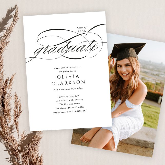 Budget Elegant Script Photo Graduation Party Invitation (Creator Uploaded)
