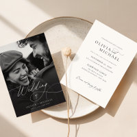 Budget Elegant Script Photo Wedding Invites