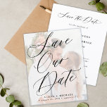 Budget elegant script photo wedding save the date<br><div class="desc">Modern romantic chic BUDGET affordable wedding save the date template with your custom photo in trendy faux vellum white transparent overlay with black classy hand lettered calligraphy script. Easy to personalise with your details and picture on both sides! Suitable for any season elegant wedding theme. Please note that the background...</div>