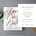 Budget elegant script photo wedding save the date flyer<br><div class="desc">Modern romantic chic BUDGET affordable wedding save the date FLYER template with your custom photo in trendy faux vellum white transparent overlay with black classy hand lettered calligraphy script. Easy to personalize with your details and picture on both sides! Suitable for any season elegant wedding theme. Please note that the...</div>