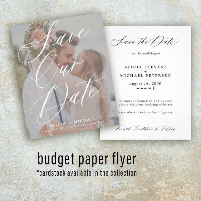 Budget elegant script photo wedding save the date flyer (Creator Uploaded)