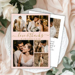 Budget Elegant Script Photo Wedding Thank You Flyer<br><div class="desc">Budget Elegant Gold and Blush Pink Wedding 5 Photo Collage Thank You personalized affordable low budget flyer. Modern wedding thank you template featuring five (5) photo on the front and one (1) photo on the back. On the front of paper "Love and thanks" typography script in a swirly hand lettered...</div>