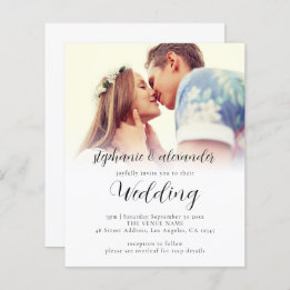 Budget Elegant Script QR Code Photo Wedding Invite