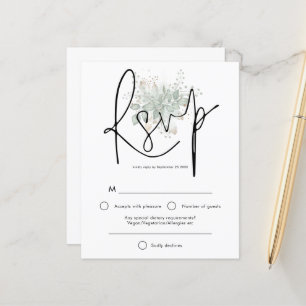 Budget Elegant Script Sage Gold Foliage RSVP