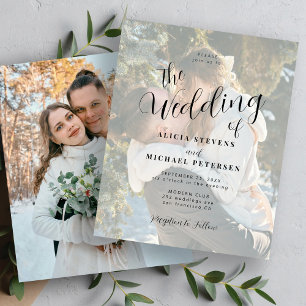 Budget elegant script simple photo wedding invite
