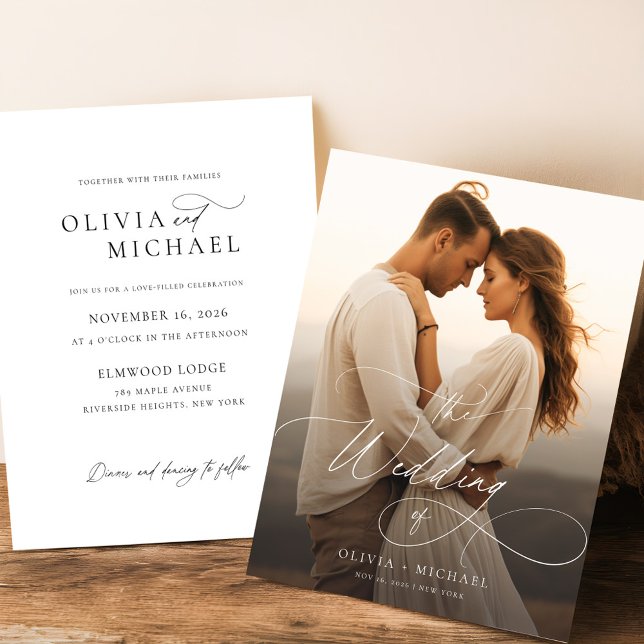 Budget Elegant Script Sunset Photo Wedding Invites (Creator Uploaded)