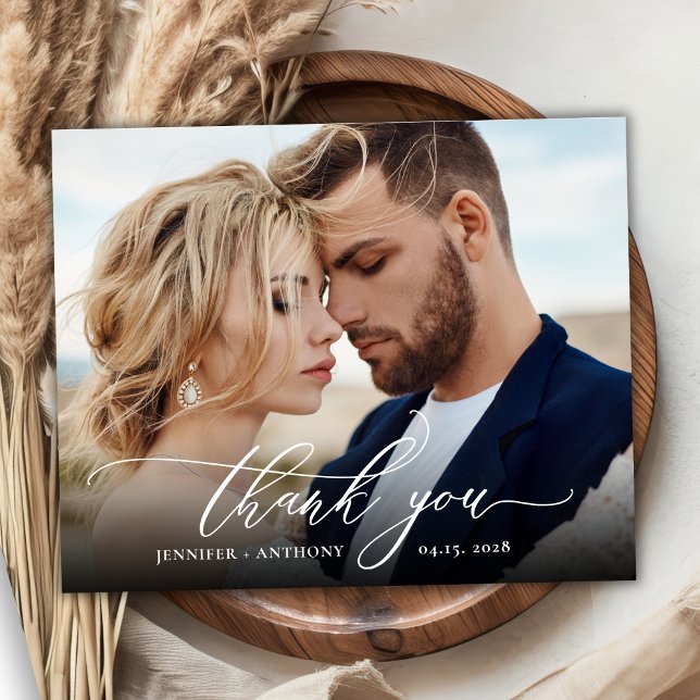 Budget Elegant Script Wedding Photo Thank You Card (Creator Uploaded)